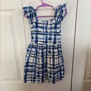 Girls XS Blue Plaid Ruffle Sleeve Dress